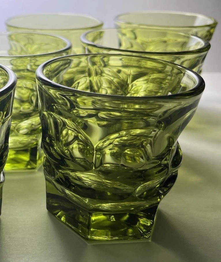 Fostoria Argus Olive Green Flat Juice Glass - set of 6 - Henry Ford Museum