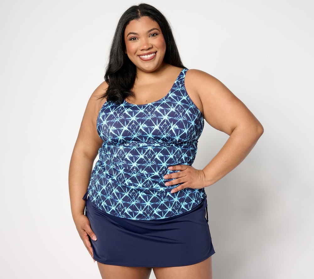 Denim & Co. Women's Plus Sz Swimsuit 18 Beach Ruched Side Multi-colored A634760