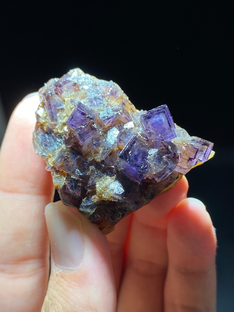 Rare natural abnormal purple border Cubic Fluorite Mineral Crystal Specimen