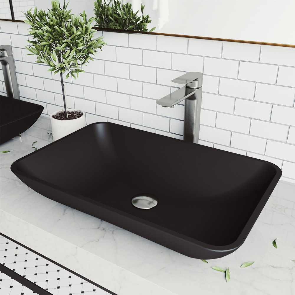 Vigo Hadyn 22x14x4 Black Rectangular Glass Vessel Sink