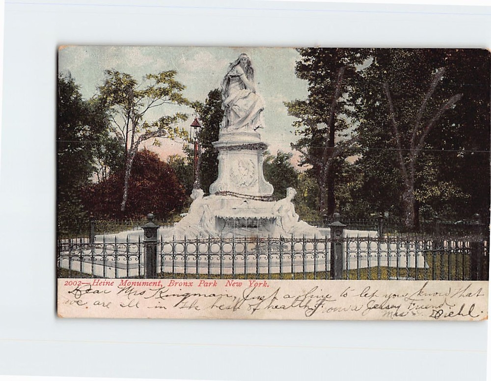 Postcard Heine Monument Bronx Park New York USA