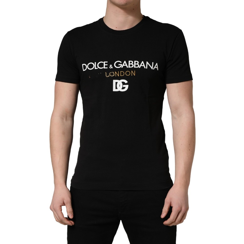 DOLCE & GABBANA T-shirt Black DG London Cotton Men Crew Neck IT44/US34/XS 750usd