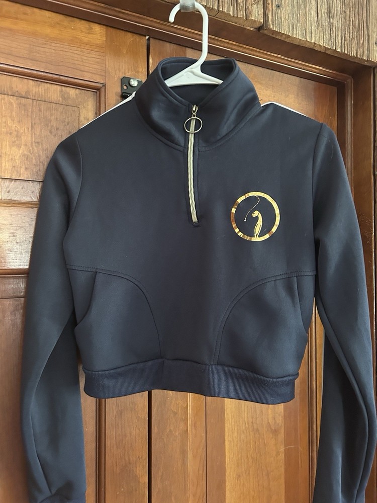 Baby Phat Half Zip Collared Top Gold Foil Logo Size Large Navy Blue Long Sleeve