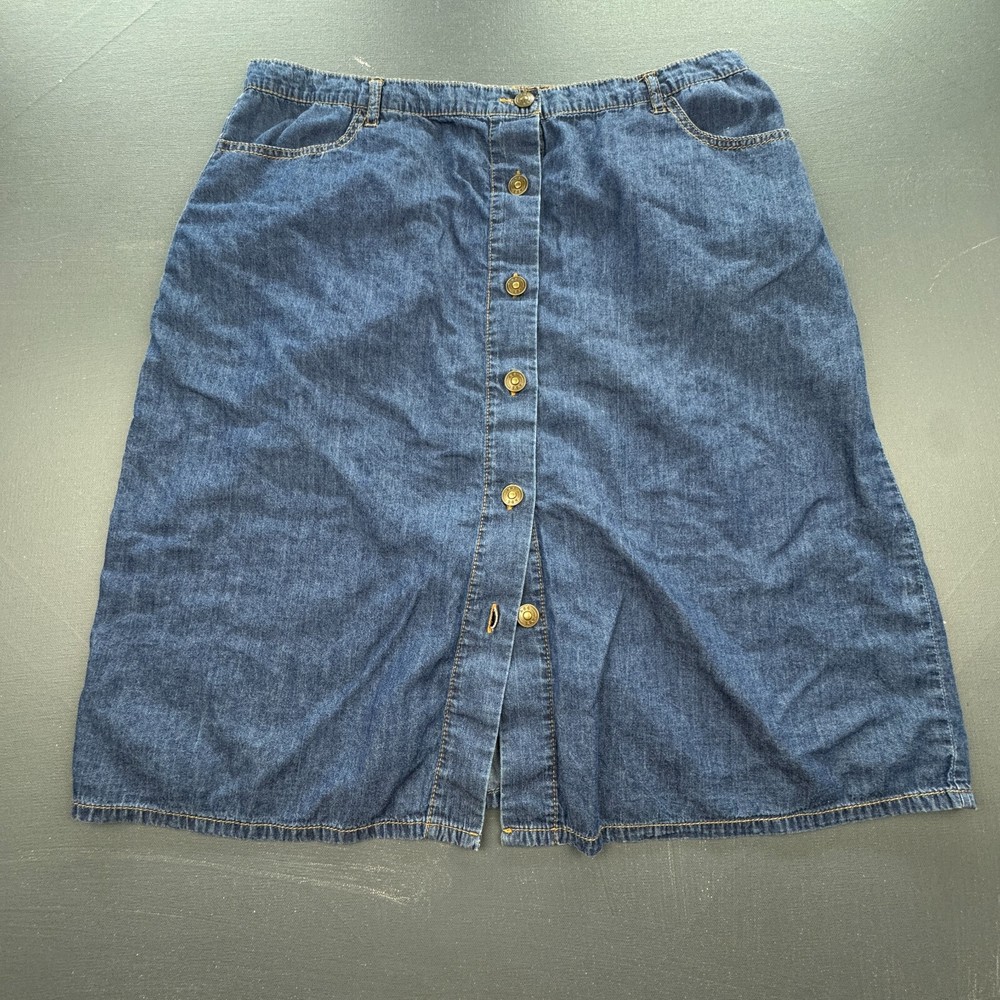 ABS by Allen Schwartz Women's Size 32 Blue Retro Denim Skirt with Button Front-image