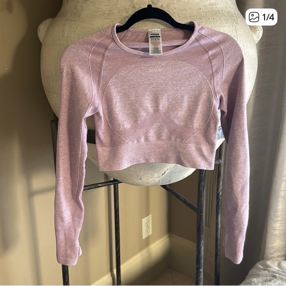 Gymshark Pink Cropped Long Sleeve Crew Neck Stretch Activewear Top Women M