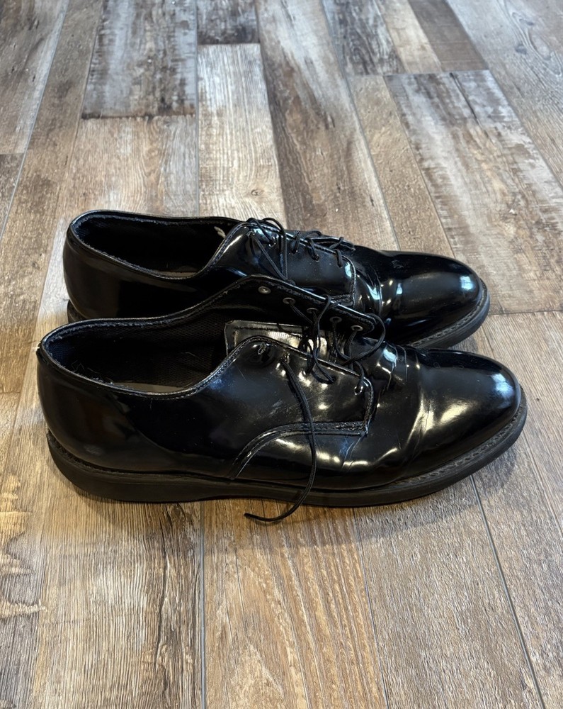 Men’s Black Patent Leather Uniform Dress Shoes Vibram Sole Size 11W Made in USA