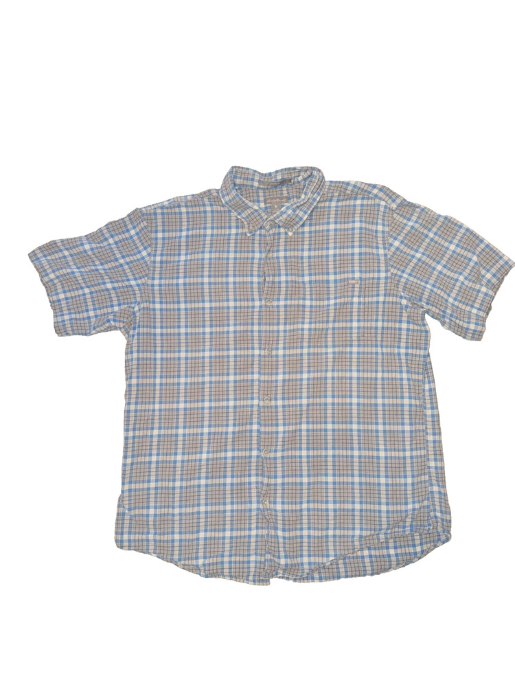 Eddie Bauer Men's XL Classic Fit Short Sleeve Button Down Plaid Shirt Blue Tan
