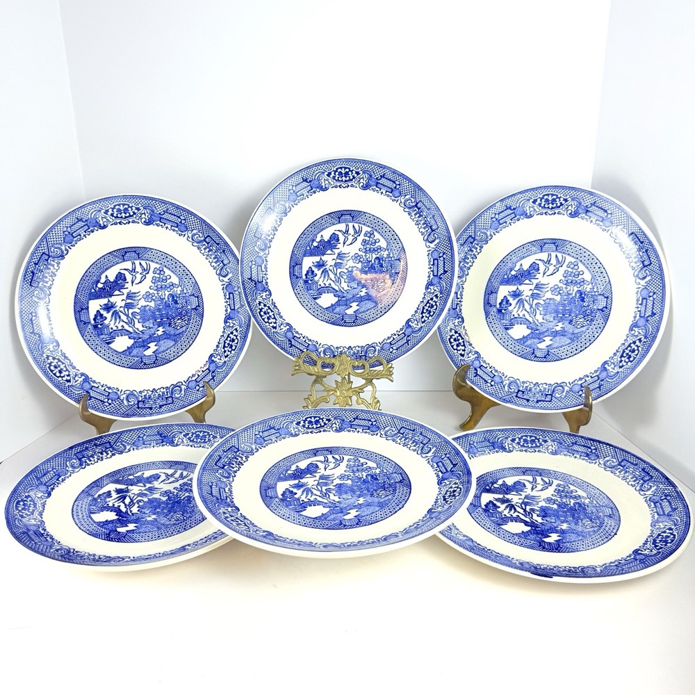 Vintage Set of 6 Dinner Plates in Blue Willow TRANSFERWARE Transfer Ware 9 7/8