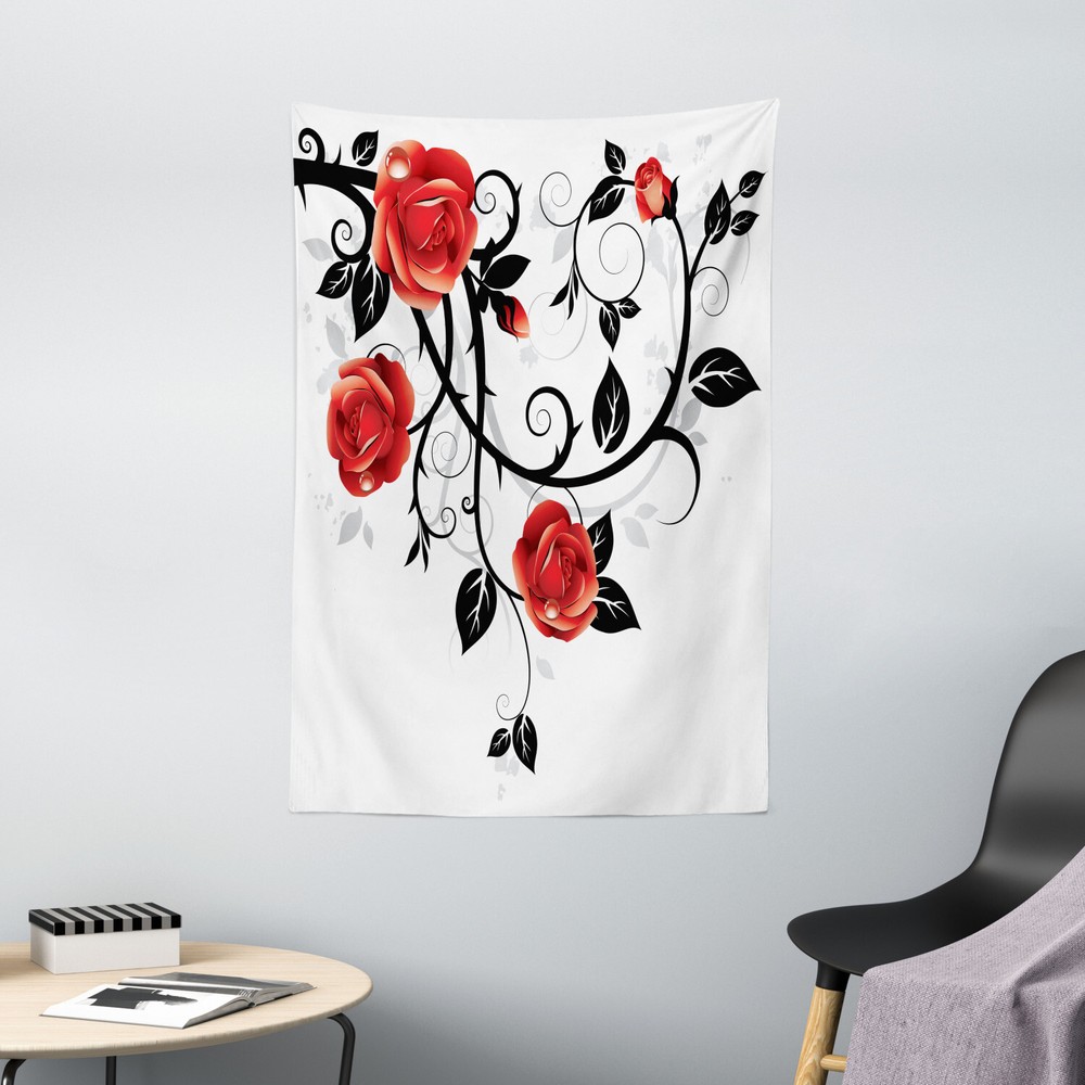 Gothic Tapestry Swirling Roses Garden Print Wall Hanging Decor