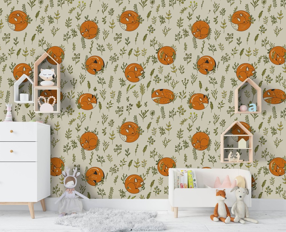 3D Fox Plant Leaves Pattern Wall Murals Wallpaper Murals Wall Sticker