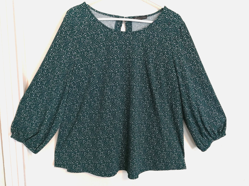 Adrianna Papell Womens Blouse XXL Green Keyhole Neck Shirt Top 3/4 Sleeve Office