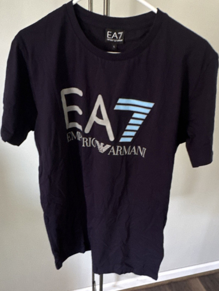 Emporio Armani EA7 Navy Blue Cotton Men's Short Sleeve Crew Neck Logo T-Shirt L