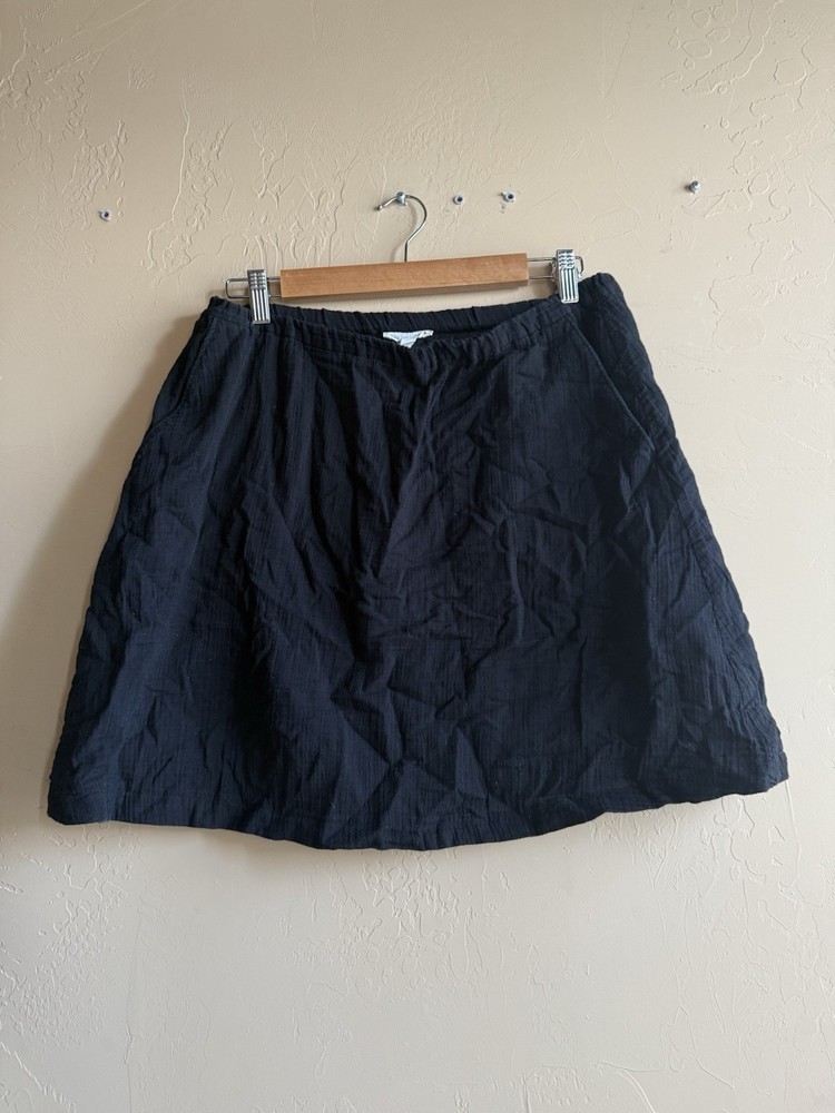 Eileen Fisher Cotton Skirt Black Stretch Waist Xs Midi Pockets