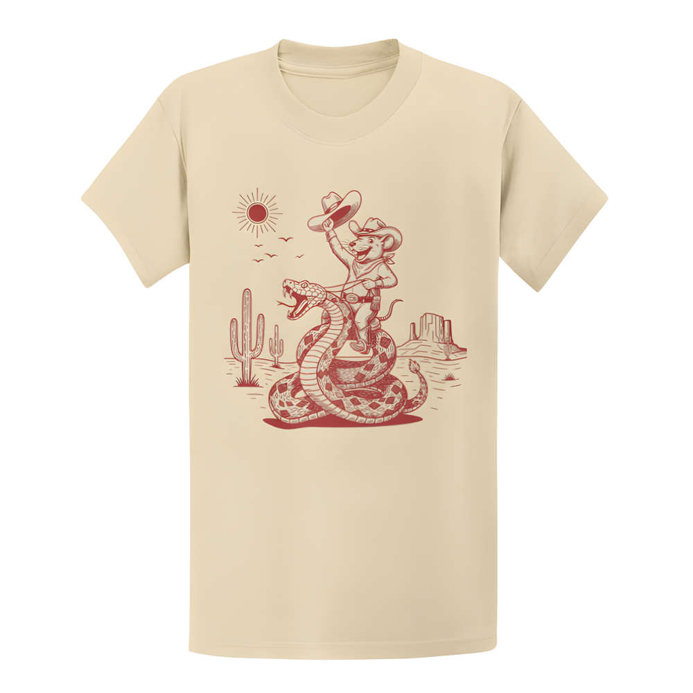 Funny Cowboy Mouse T-Shirt - Vintage Rodeo Snake Graphic Unisex Tee