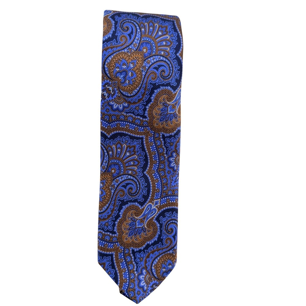 Robert Talbott Carmel Silk Paisley Tie Blue Brown Hand Sewn Made in USA Mens