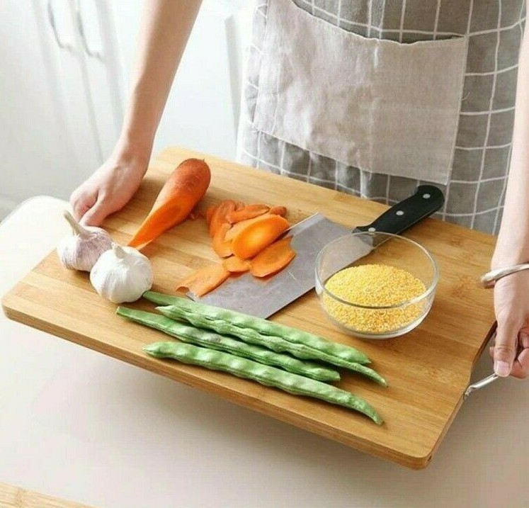 Rectangular Bamboo Wood Chopping Board Cutting Blocks Stainless Steel Handle XL