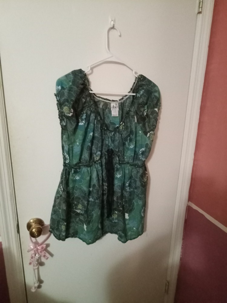 Women's Size XL Duo Maternity Green & Black Floral Print Shirt