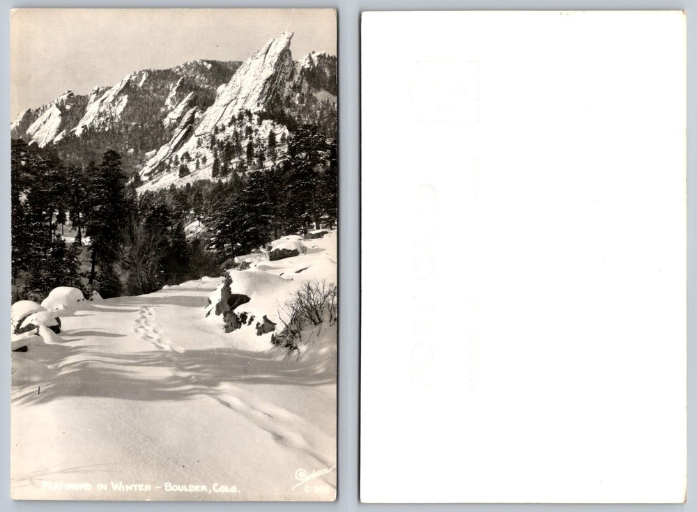 Flatirons in Winter Boulder Colorado RPPC Vintage Postcard Garton
