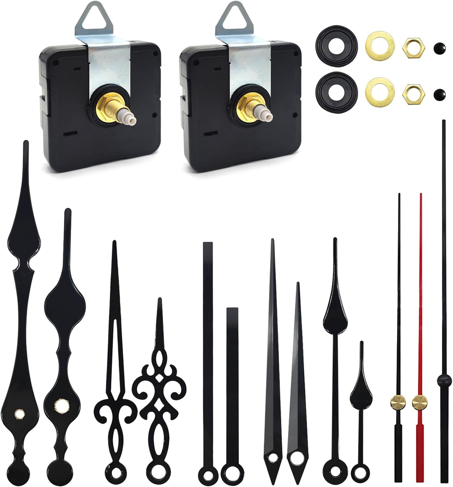 Quacc 2Pcs Silent Quartz Clock Movement Long and Short Shaft with 5 Sets Hands,