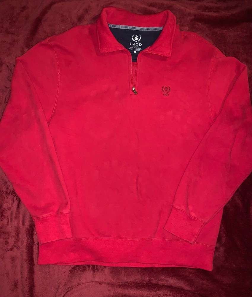 Izod Mens Long Sleeve Quarter Zip Pull Over Red Sweater Large