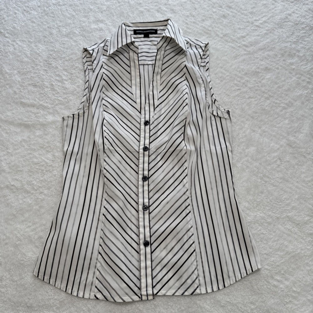 Express Design Studio Sleeveless Button Down Shirt.  Multi Color Stripes X Small