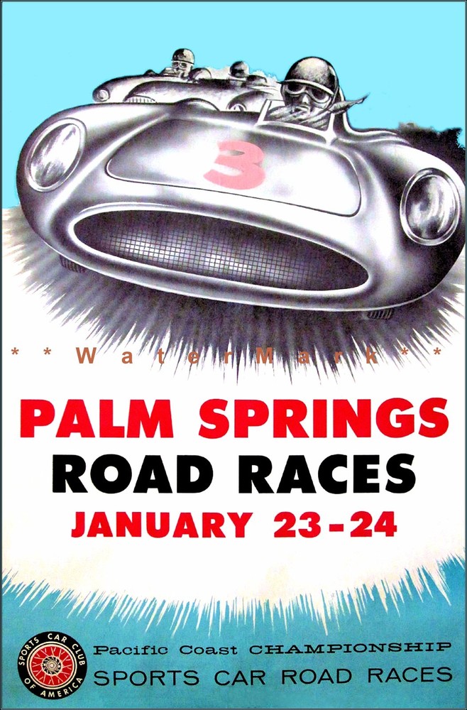 1950 Palm Springs CA Vintage Road Race Poster Retro Car Art