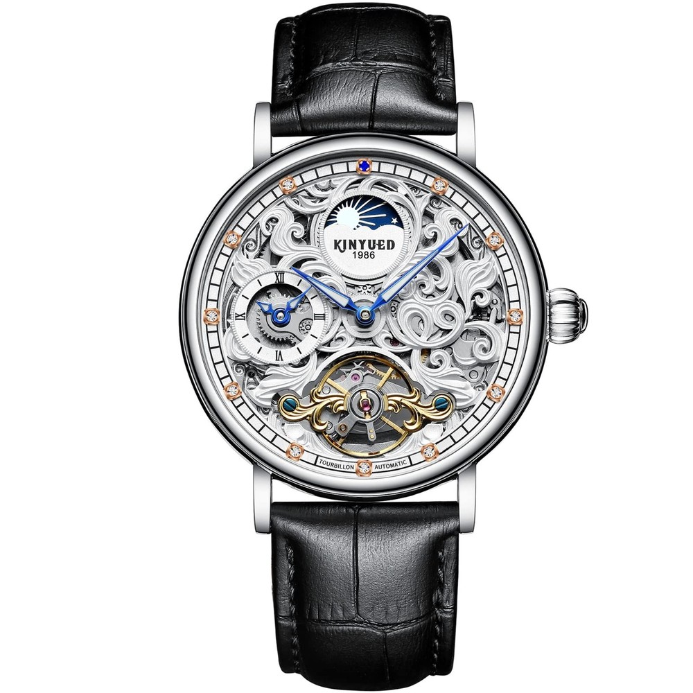 IK COLOURING Mens Mechanical Watches, Luxury Automatic Skeleton Tourbillon Wa...