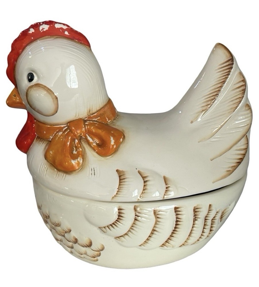 vintage 80s Japan farmhouse cottage-core ceramic hen chicken country cookie jar