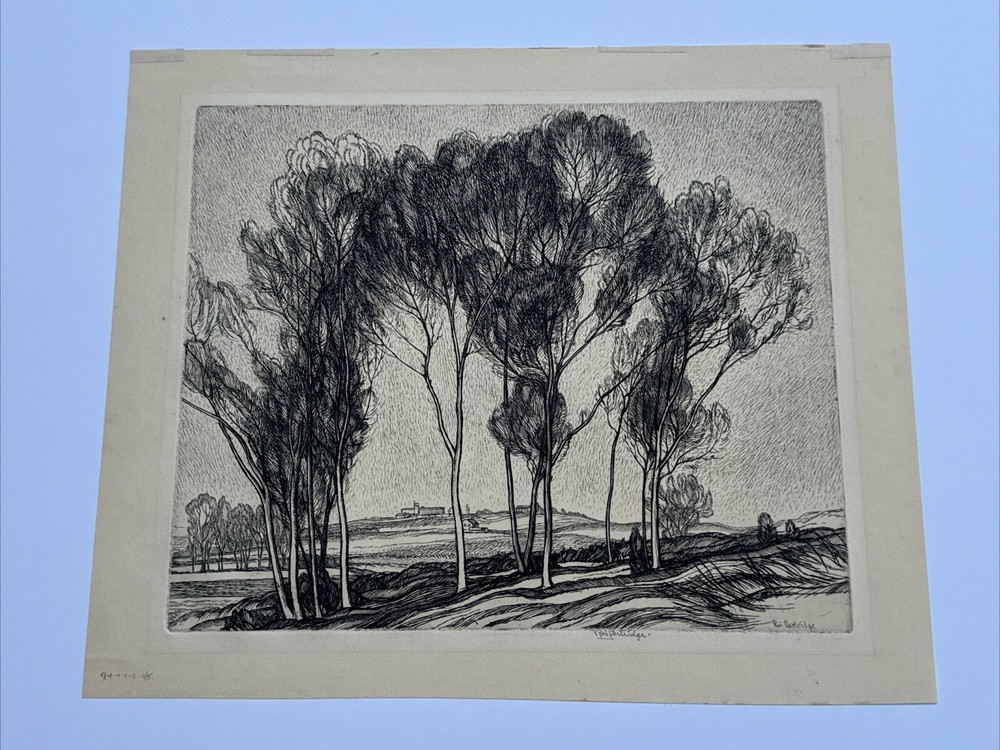 Roi Partridge Etching Finest Landscape Signed Antique Listed Famous Tree View