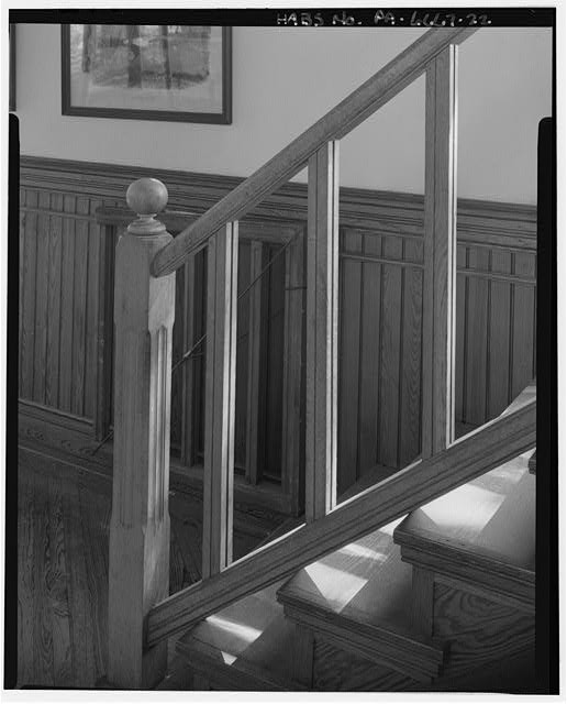 22. Exhibit hall, first level, detail of stair rail at south end - Wagner Free