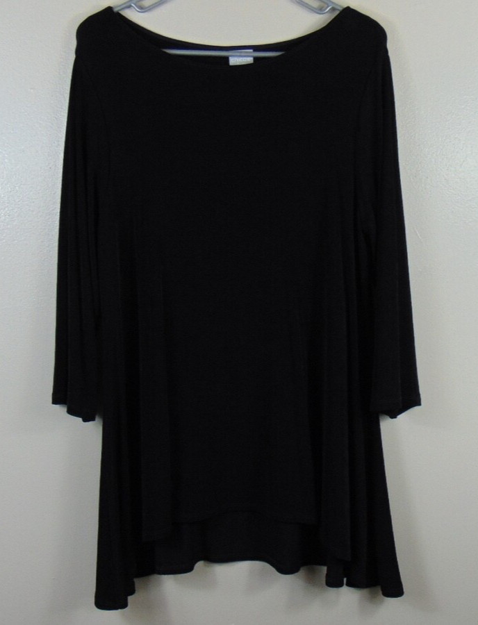 Chico's Travelers Black Slinky Top Womens Size 2 Large 14 Stretch Tunic