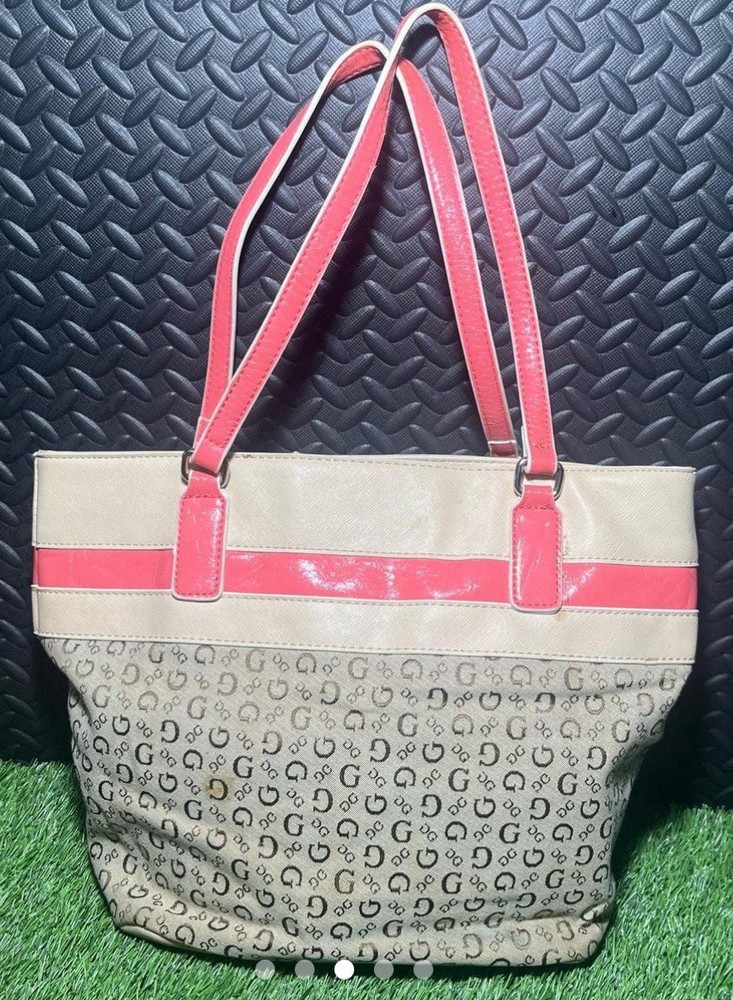 GUESS Medium Pink Tote Bag for Women Shoulder Handbag Cream Purse