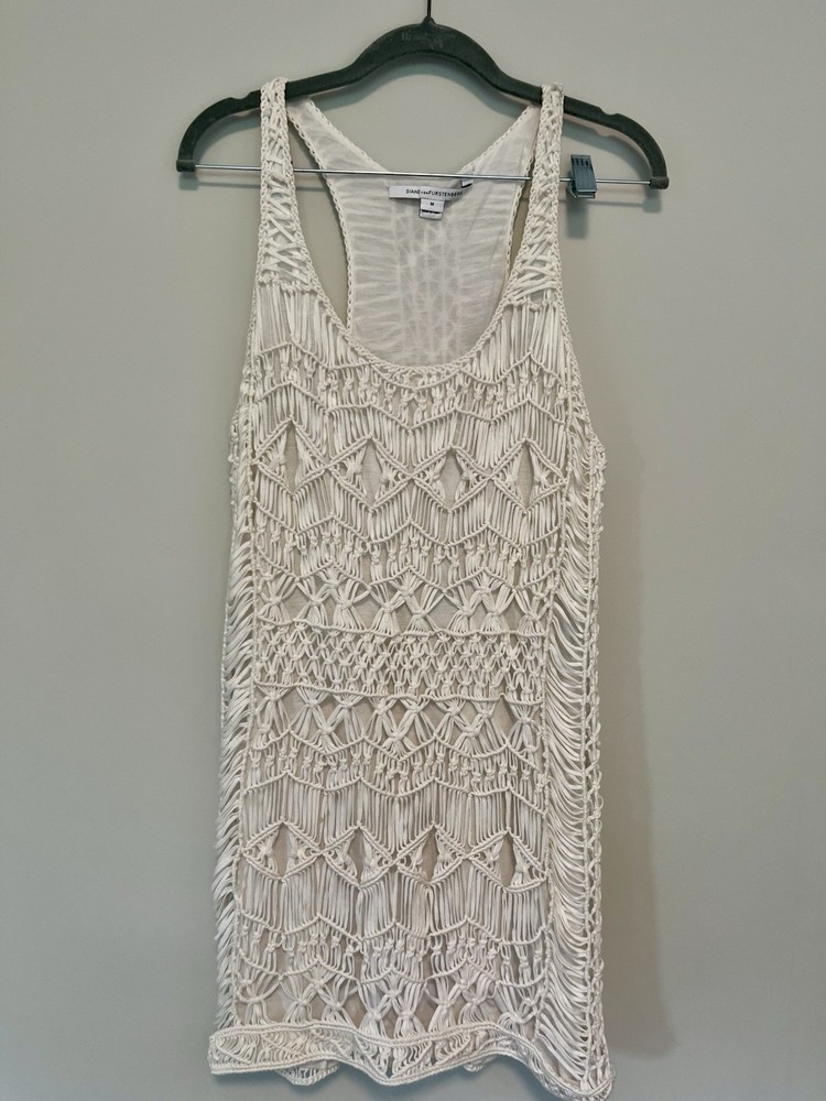 Diane von Furstenberg DVF Ivory Crochet Sleeveless Dress Size Medium