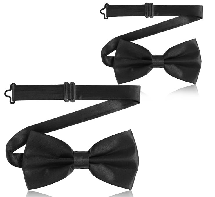2PCS Adjustable Black Classic Bow Ties for Men Formal Wear