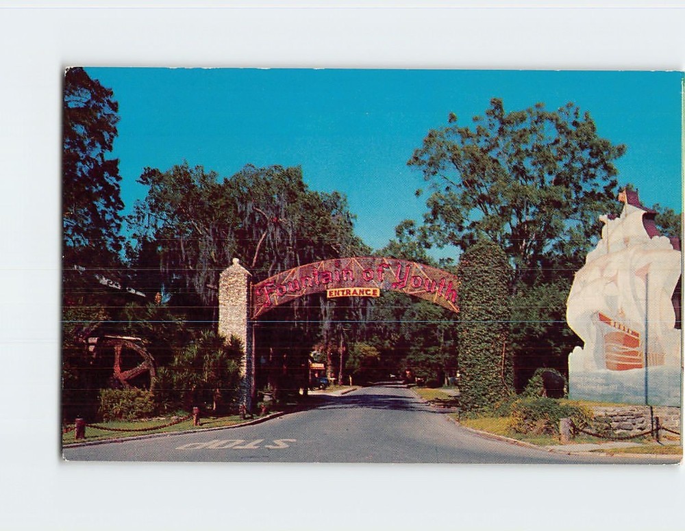 Postcard San Marco Avenue Entrance to the Fountain of Youth St Augustine Florida
