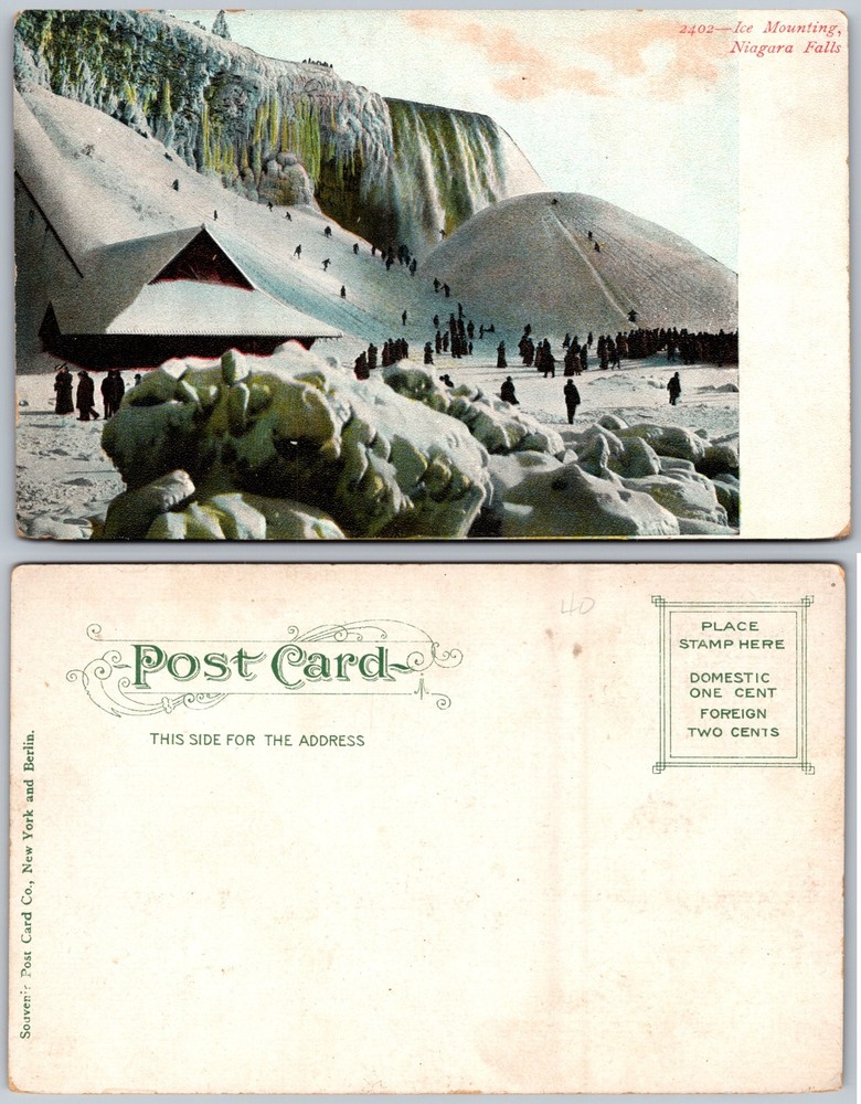 Ice Mounting Niagara Falls Winter Crowds Snow Postcard