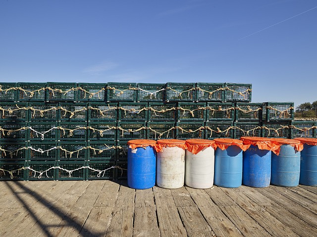 Photo:Portsmouth New Hampshire Lobster Traps Docks 2010s Fishing Harbor
