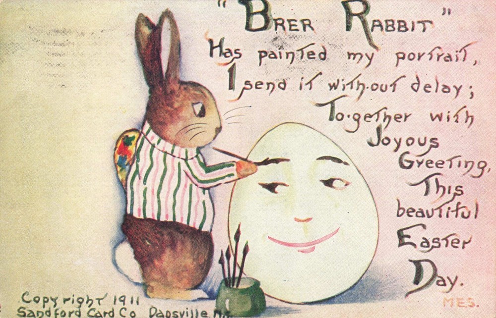 Brer Rabbit Easter Greetings Face on Egg 1913 Postcard