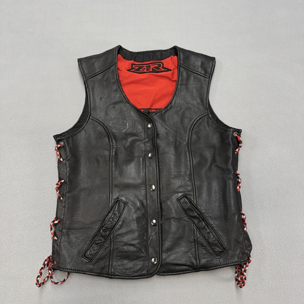Z1R Vest Mens Small Black Leather Biker Side Lace Motorcycle Pockets Riding