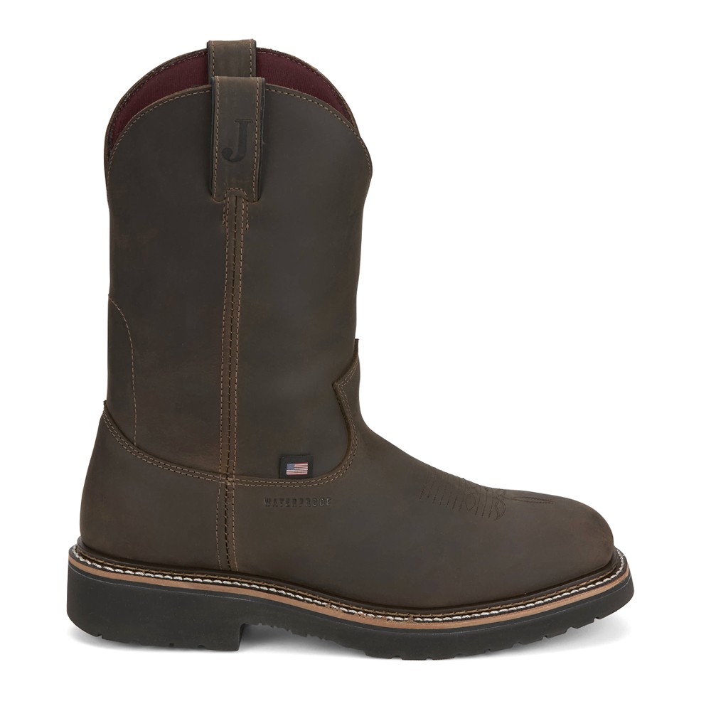 Justin Original Billings Slip Resistant Steel Toe Work Boots for Men in Brown