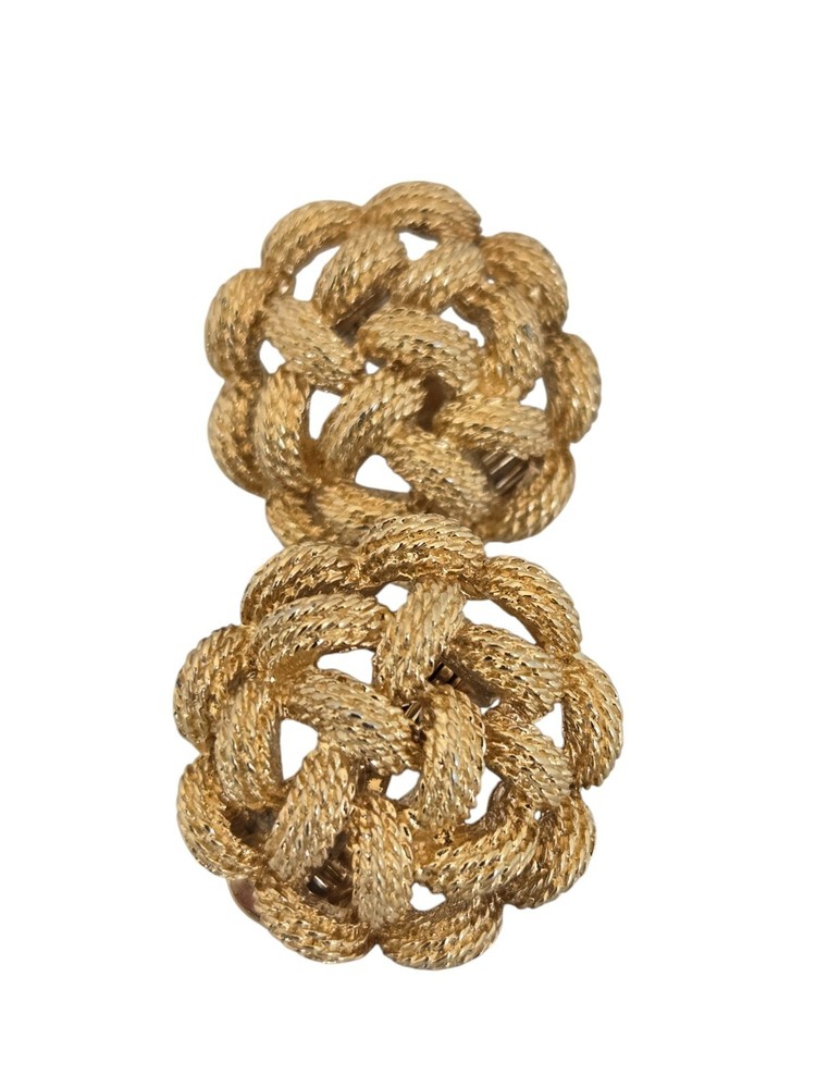 Vintage Monet Gold Tone Openwork Rope Twist Clip Earrings