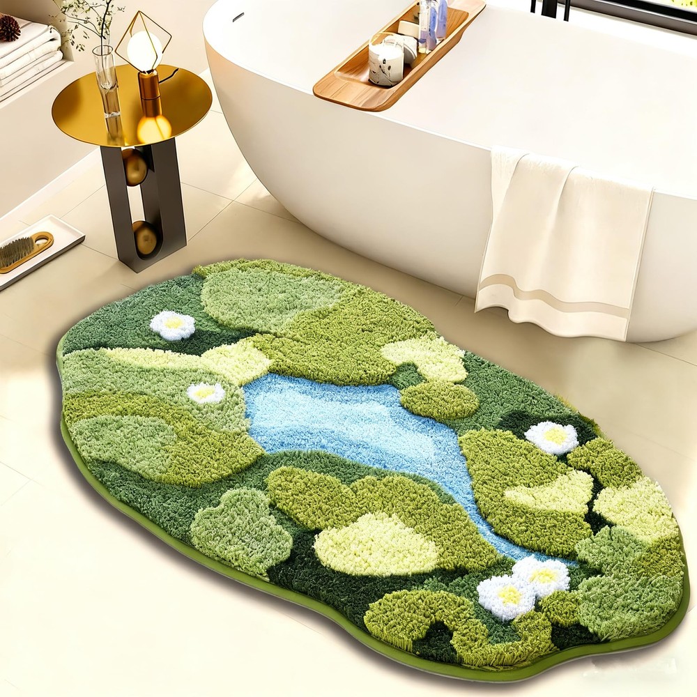 3D Moss Bath Mat - Ultra Thick & Soft, Water Absorbent, Non-Slip Bathroom Rug...