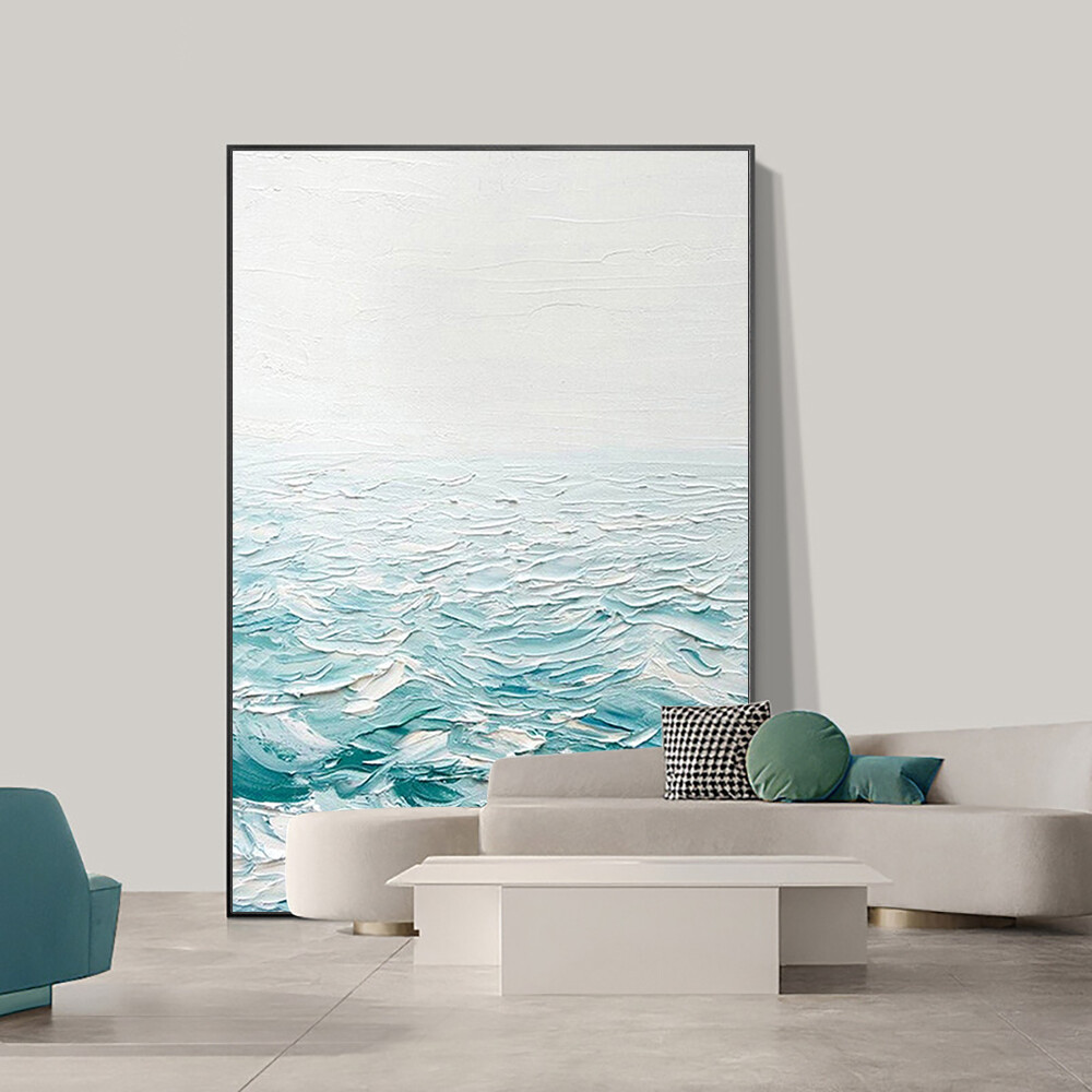 Morden Abstract Blue Ocean Oil Painting Original Design Canvas Wall Art Seascape