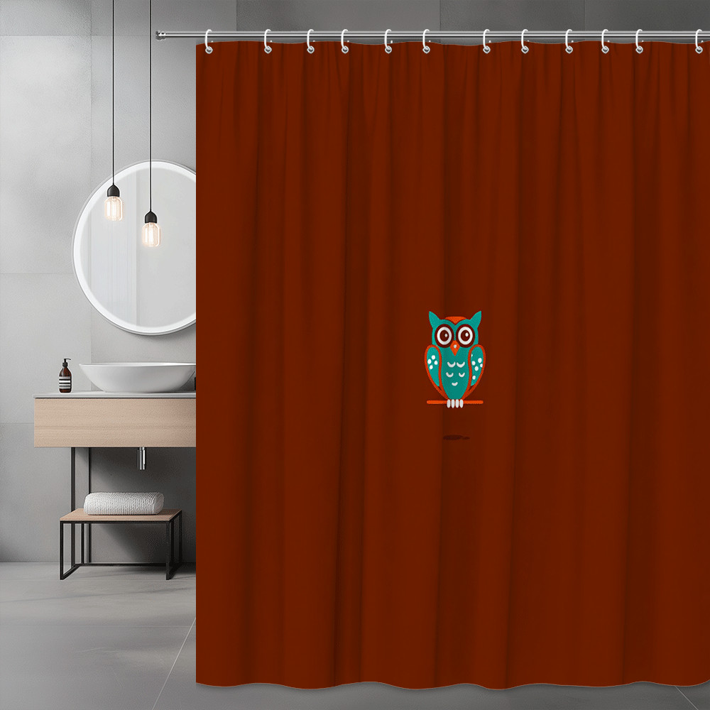 Owl Graphic Shower Curtain Brown Background