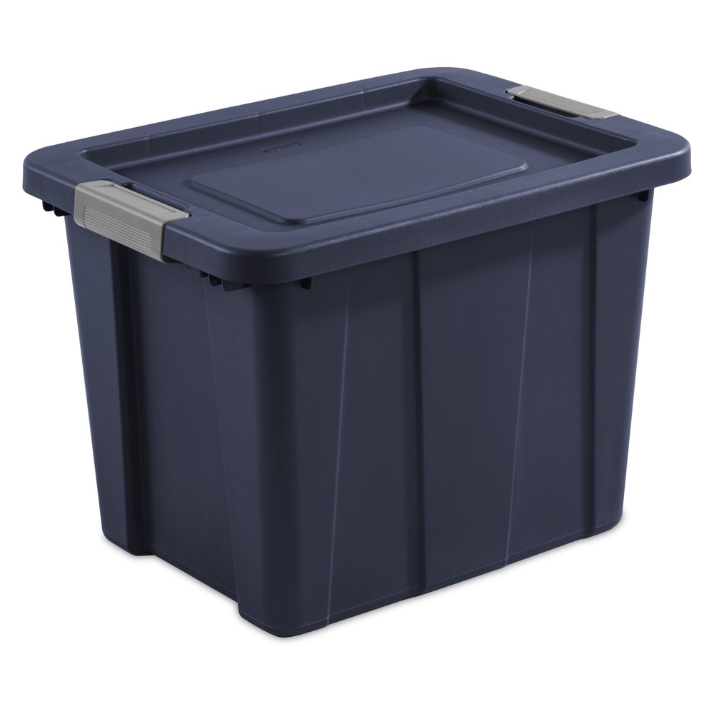 18 Gallon Dark Blue Latching Tote - Rugged Plastic Storage Bin with Lid