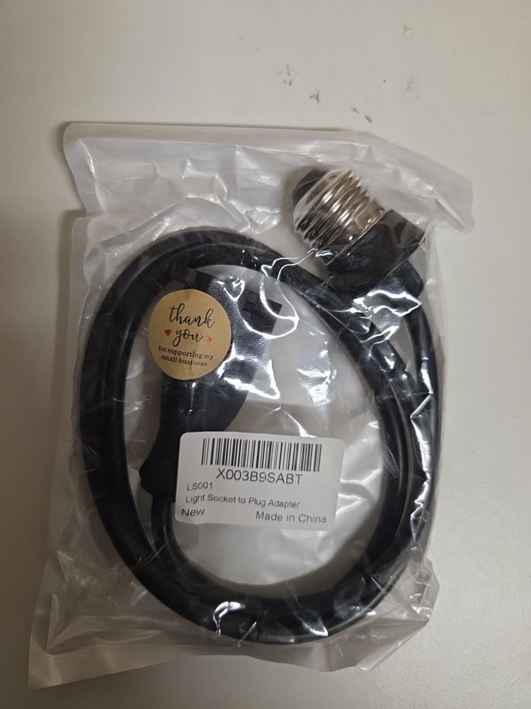 Light Bulb Socket To 3 Prong Plug Power Adapter Male 3 Feet