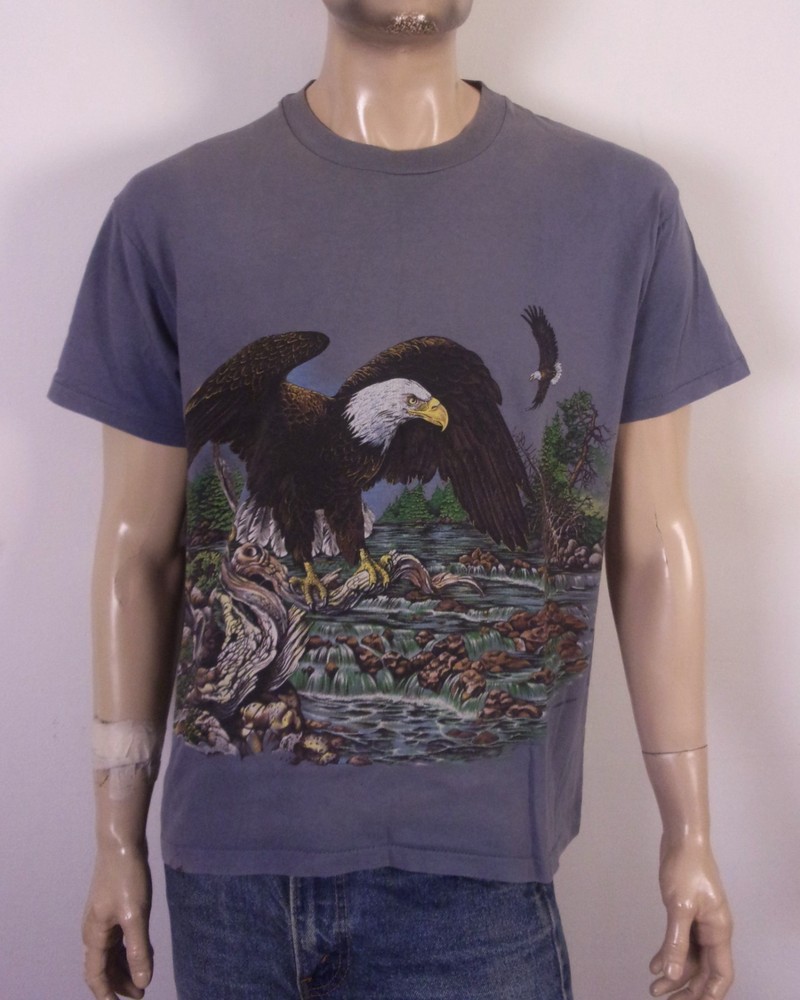 vintage 90s Habitat Nature Eagle T-Shirt AOP All Over Print Single Stitch USA L