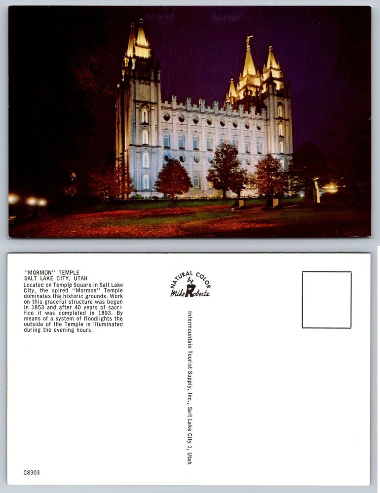 Salt Lake Temple Utah Postcard - Natural Color Night View Mike Roberts
