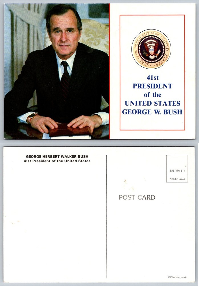 George H.W. Bush 41st US President Portrait Postcard Plasticchrome Ireland
