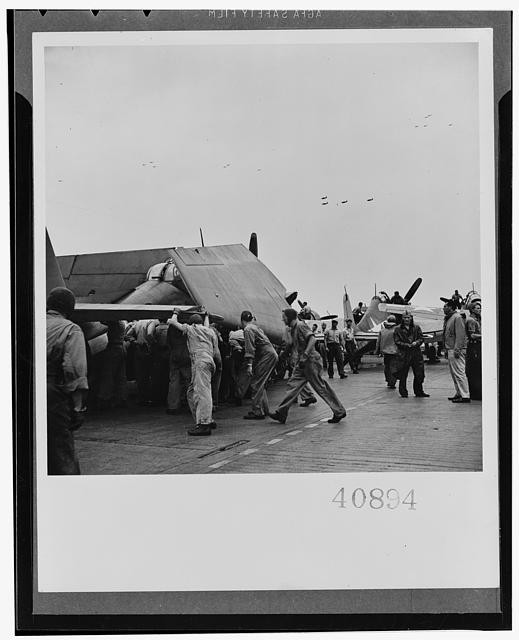 Photo:Aircraft Carrier Deck WWII Navy Fighters 1940s Plane Launching Crew